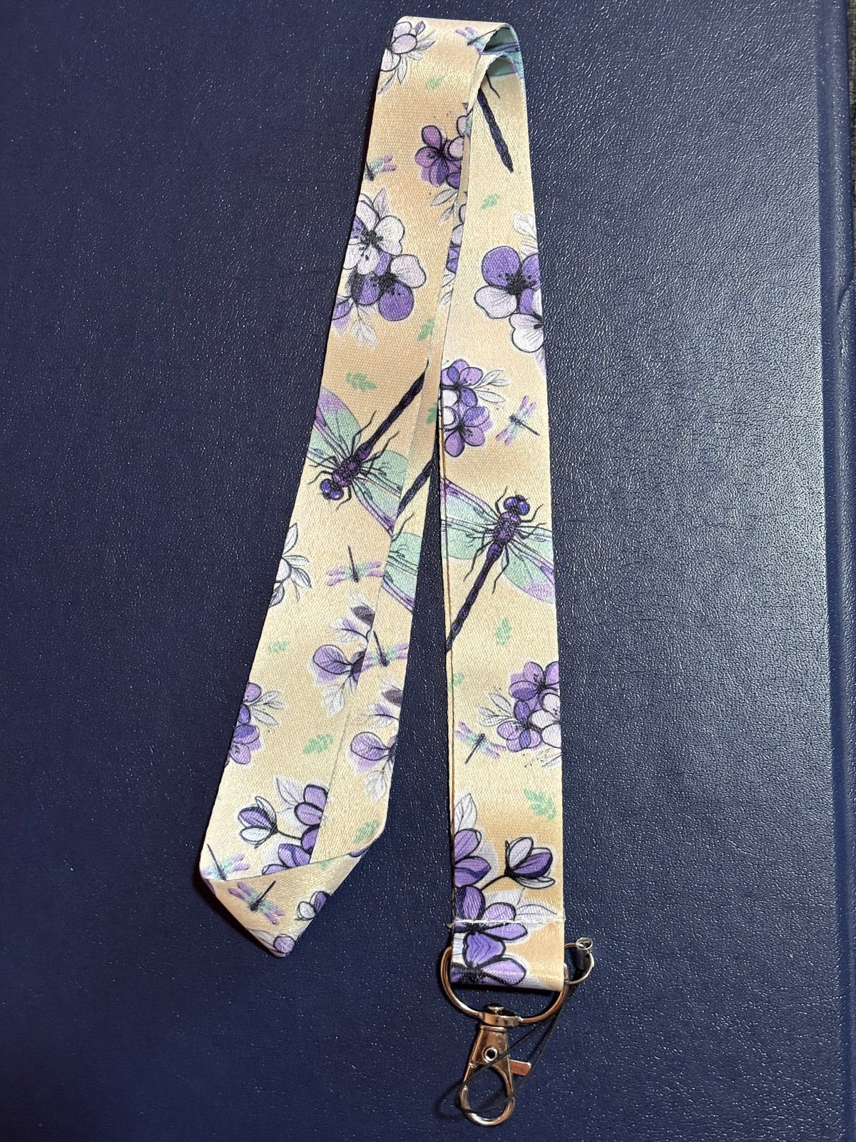 Dragonflies & Purple Flowers Lanyard with Clip & Phone String