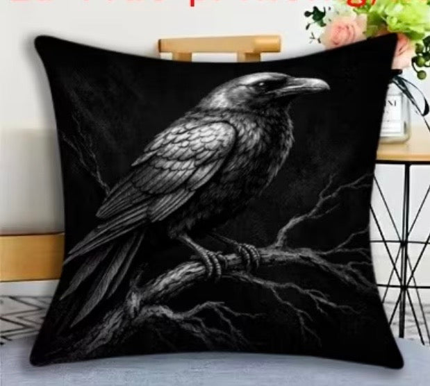 Gothic Raven Polyester Cushion Cover
