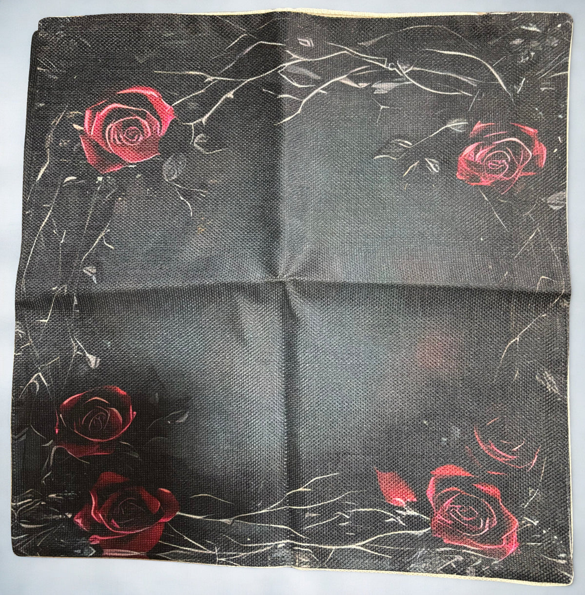 Midnight Roses – Double-Sided Linen Weave Cushion Cover