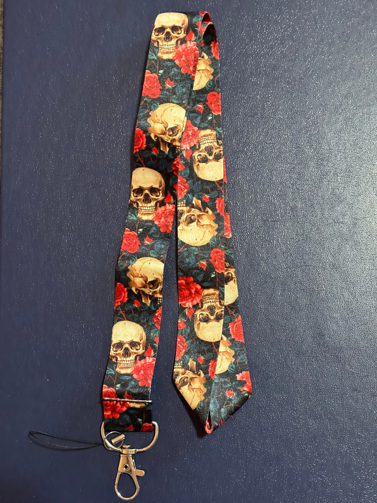 Red Roses & Skulls Lanyard with Clip & Phone String