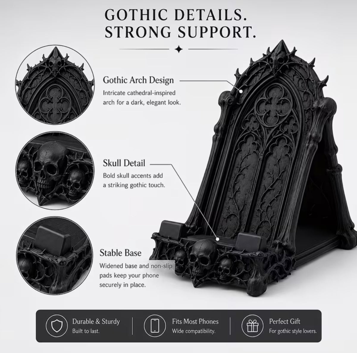 Gothic Cathedral Skull Phone Stand