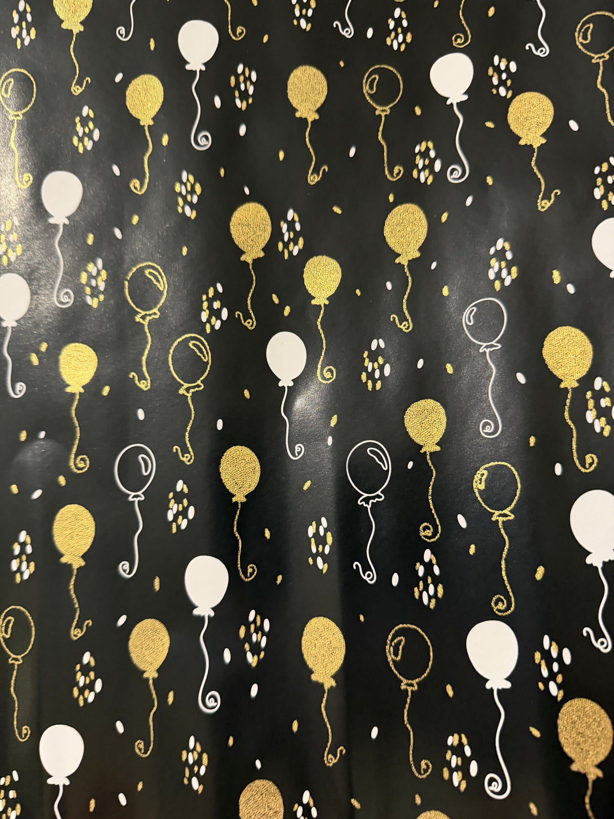 Black, Gold & White Balloon Premium Wrapping Paper — 2 Metre Roll