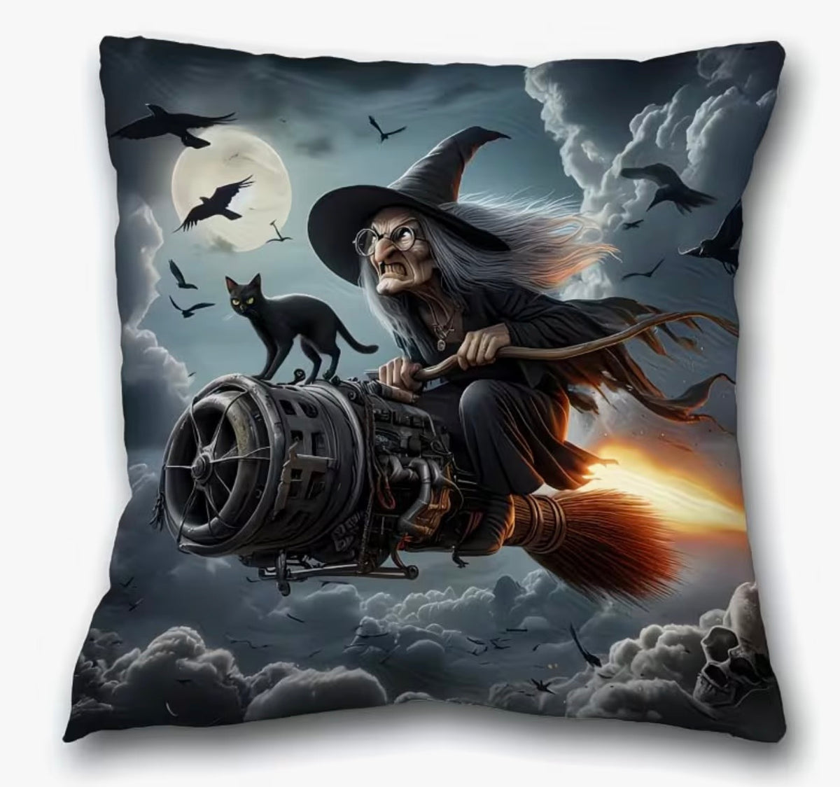 Full Throttle Witch Velvet Cushion Cover