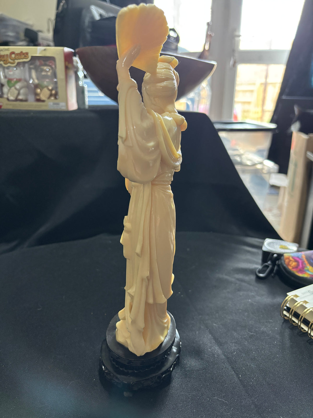 Vintage Ivorine Lady with Raised Fan – 12 Inches