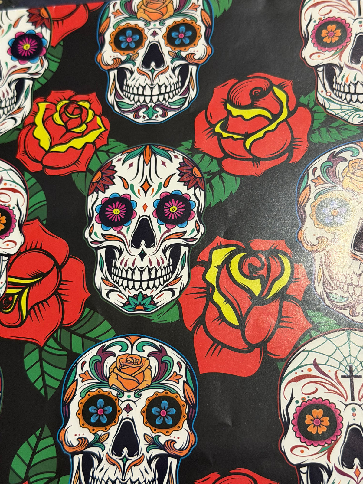 Sugar Skulls & Red Roses – Premium Wrapping Paper, 2 Sheet Pack