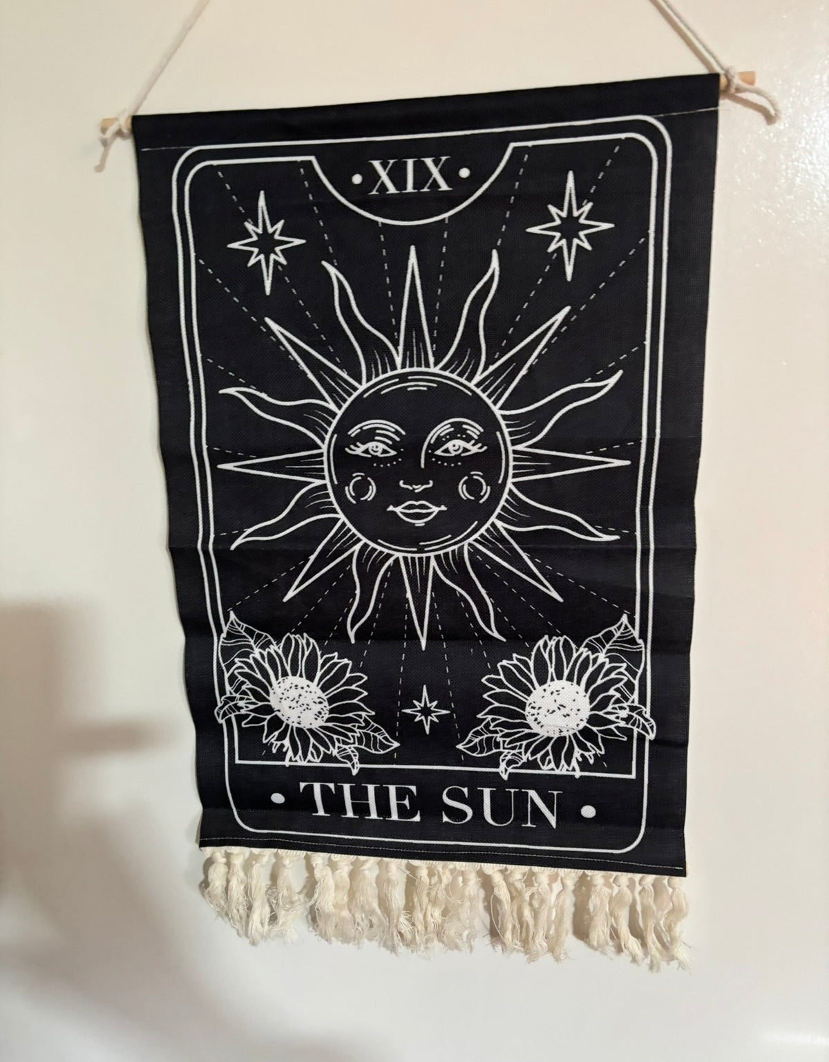 The Sun Tarot Wall Hanging – Black & Cream Celestial Tapestry