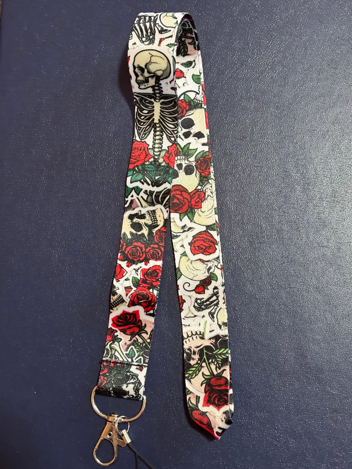 Skeletons & Red Roses Lanyard with Clip & Phone String