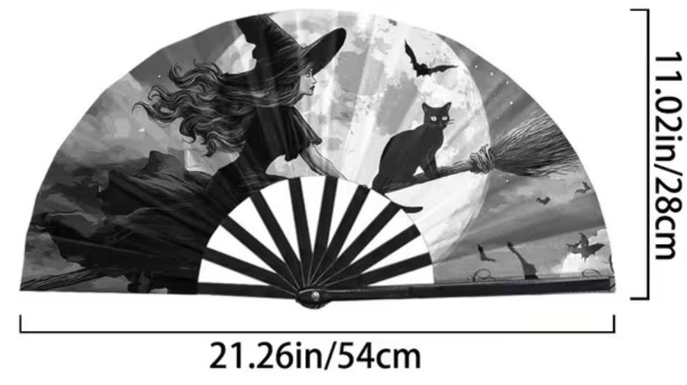 Witch & Black Cat Full Moon Folding Fan