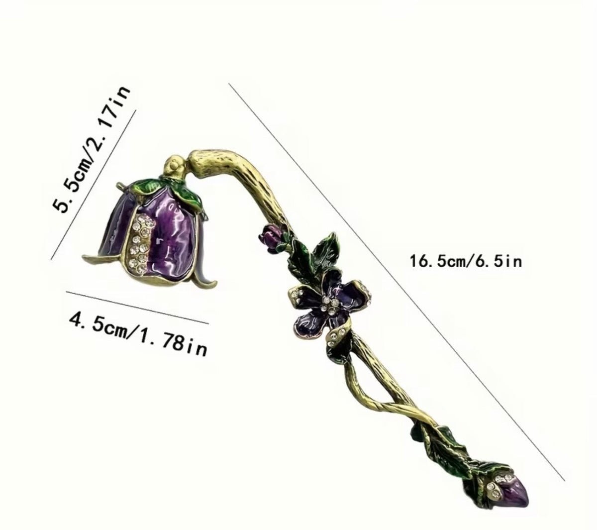 Victorian-Style Enamelled Brass Floral Candle Snuffer with Crystal Detail