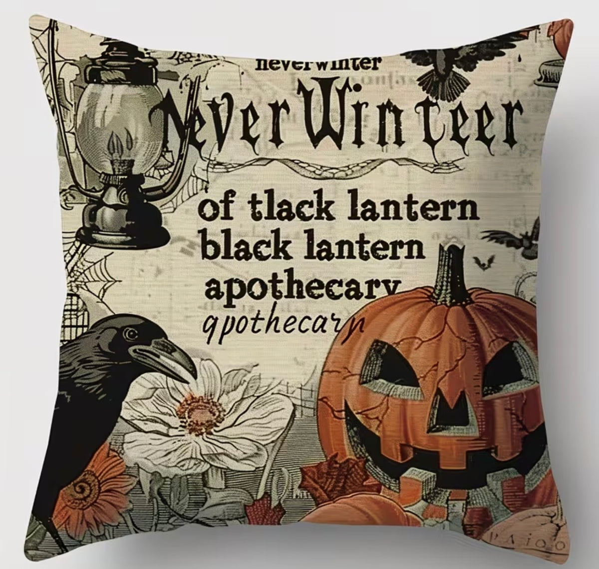 Raven and Pumpkin Gothic Polyester Cushion Cover – 45 × 45cm