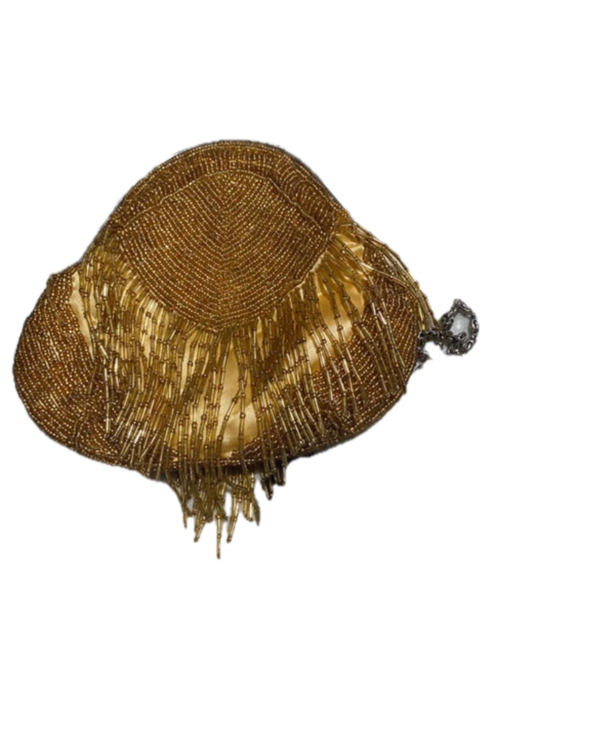 Vintage Amber Glass Beaded Evening Bag with Fringe