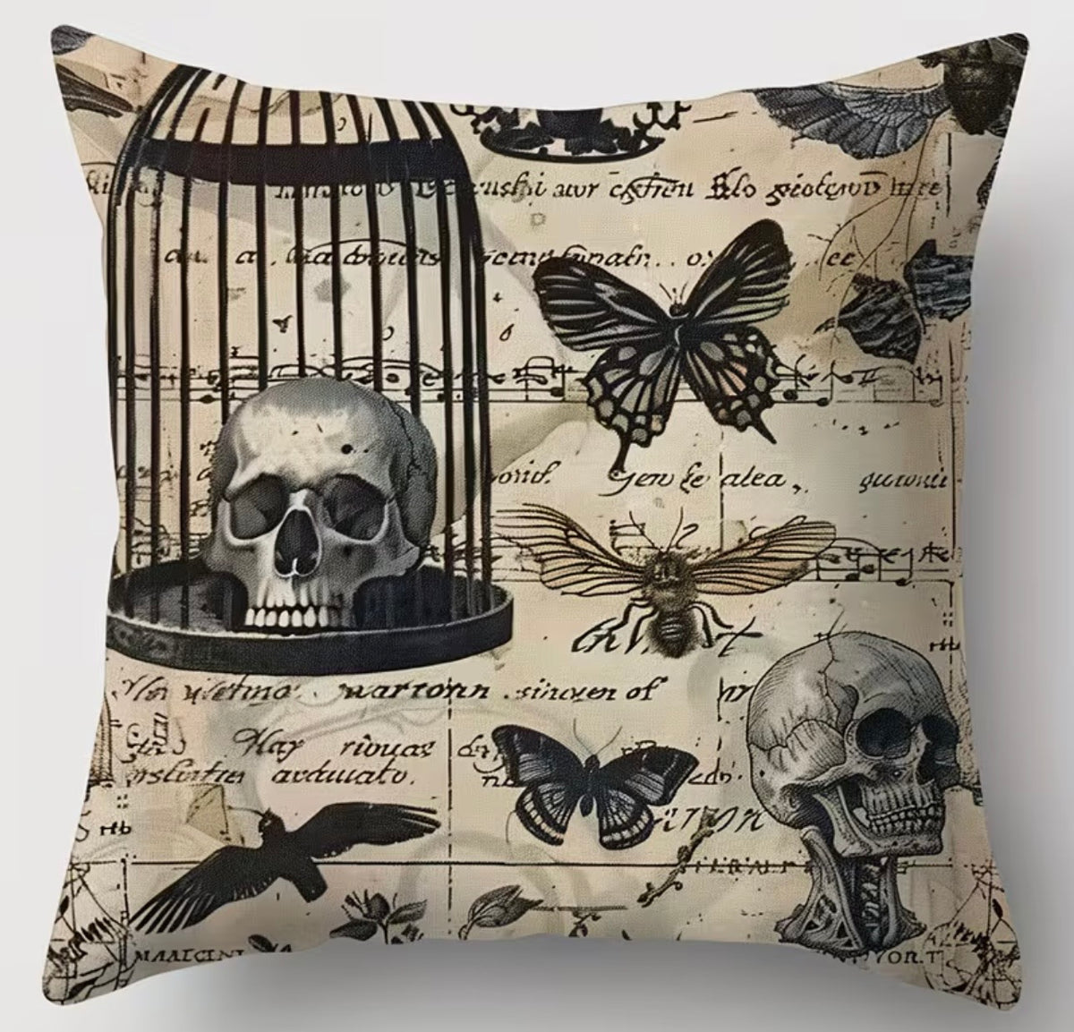 Gothic Curiosities Skull and Butterfly Polyester Cushion Cover – 45 × 45cm