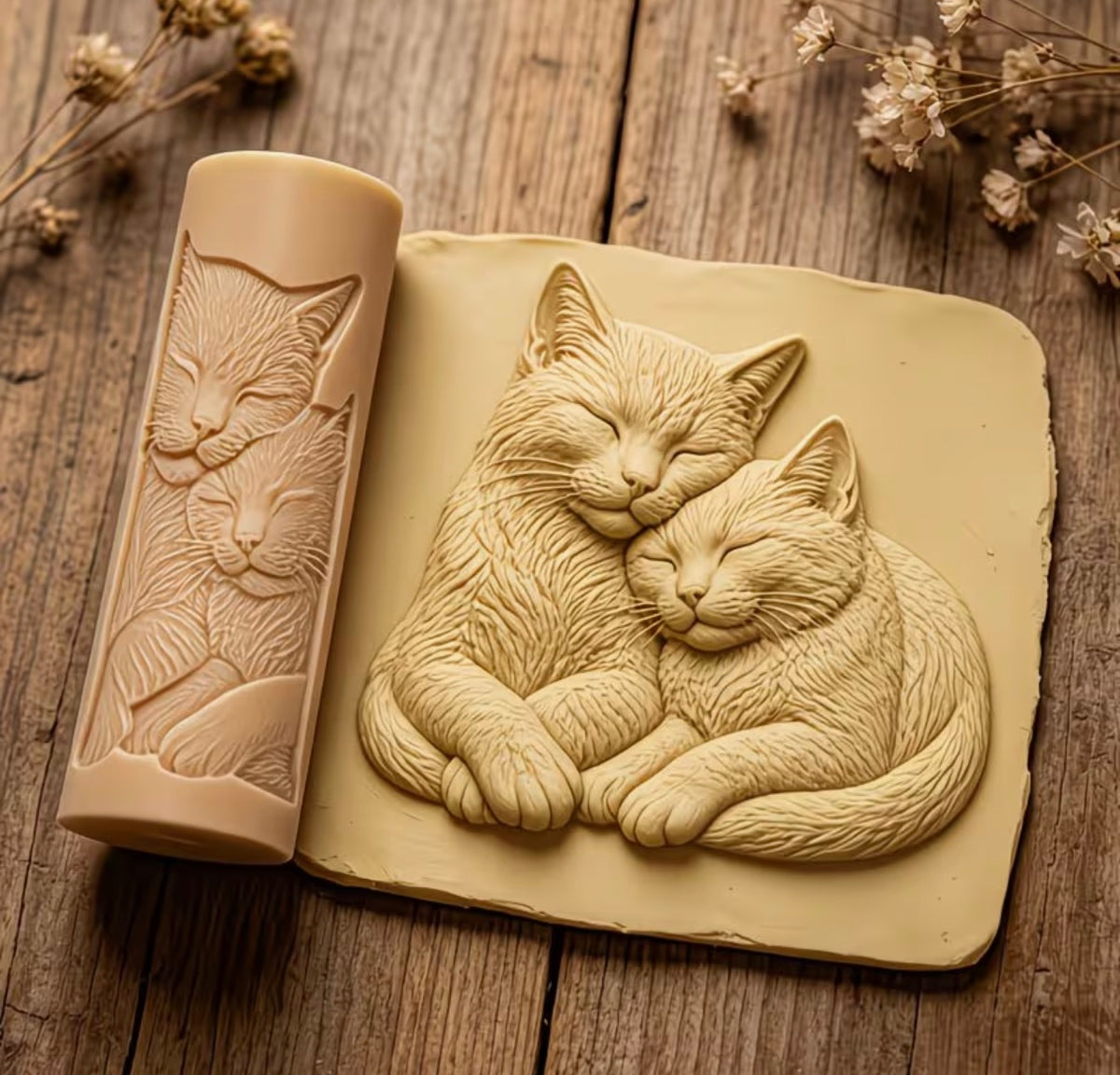 Cuddling Cats Clay Texture Roller