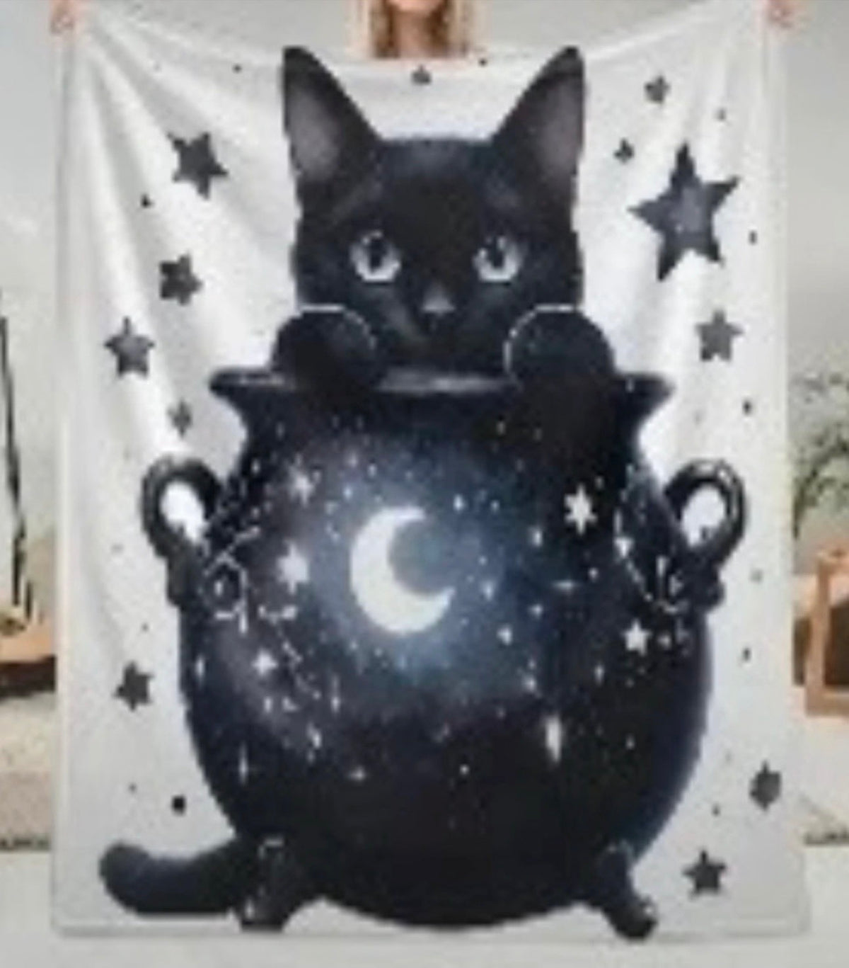 Celestial Cauldron Cat Fleece Blanket – 150 × 200cm
