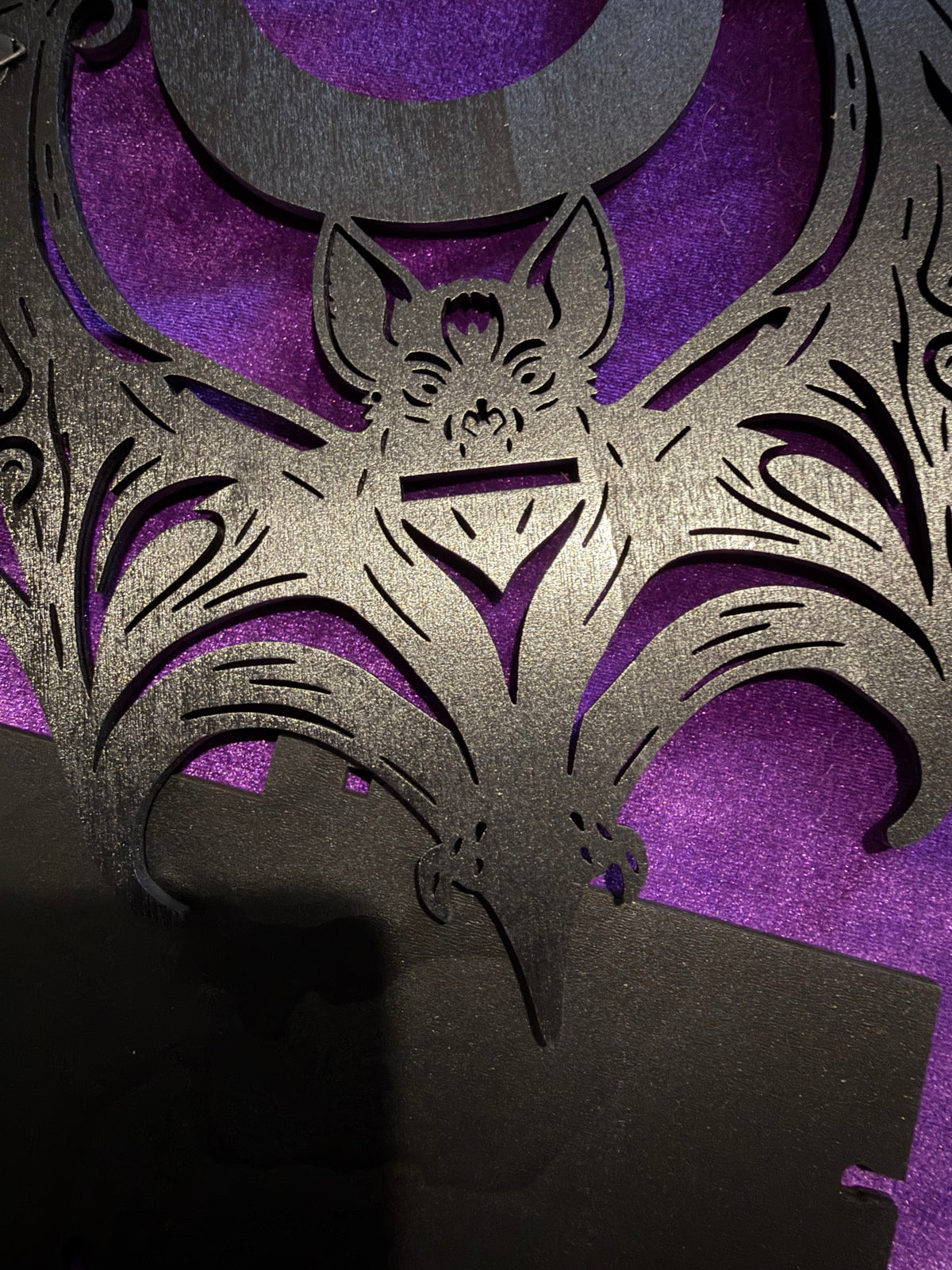 Gothic Bat & Crescent Moon Hanging Crystal Shelf
