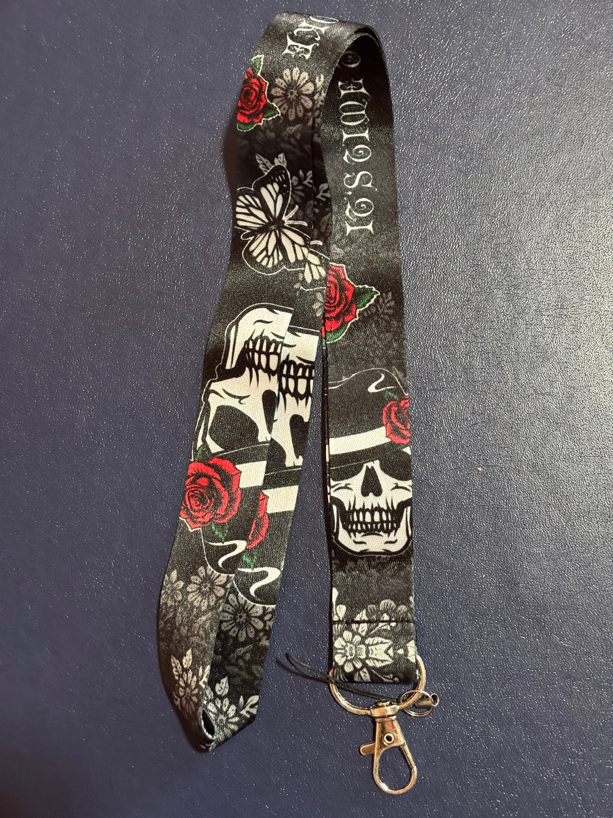 Gothic Joker Skull & Roses Lanyard with Clip & Phone String