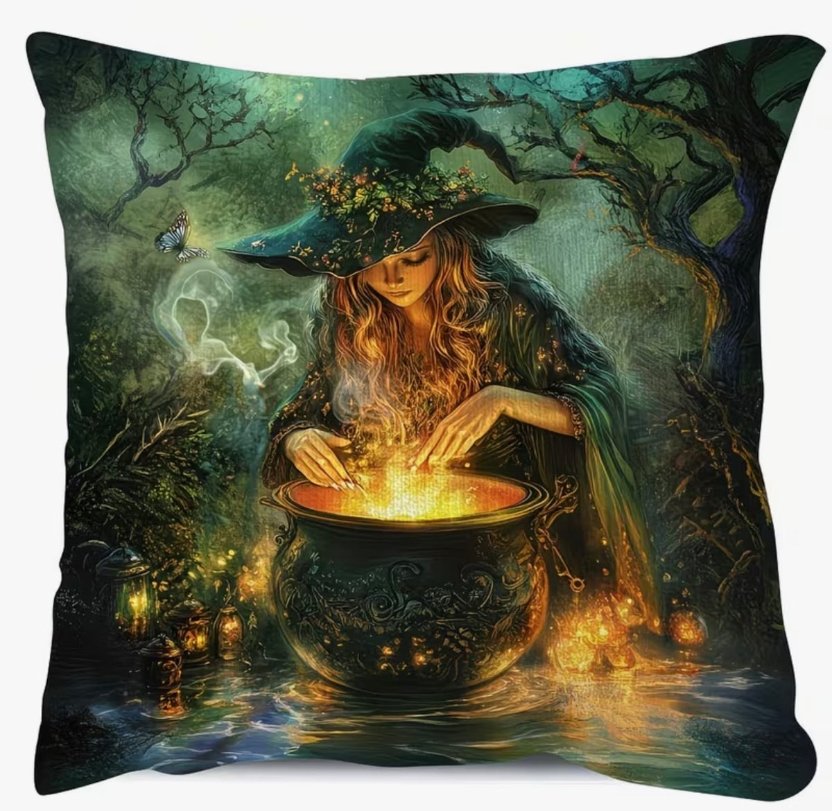The Cauldron Witch Velvet Cushion Cover