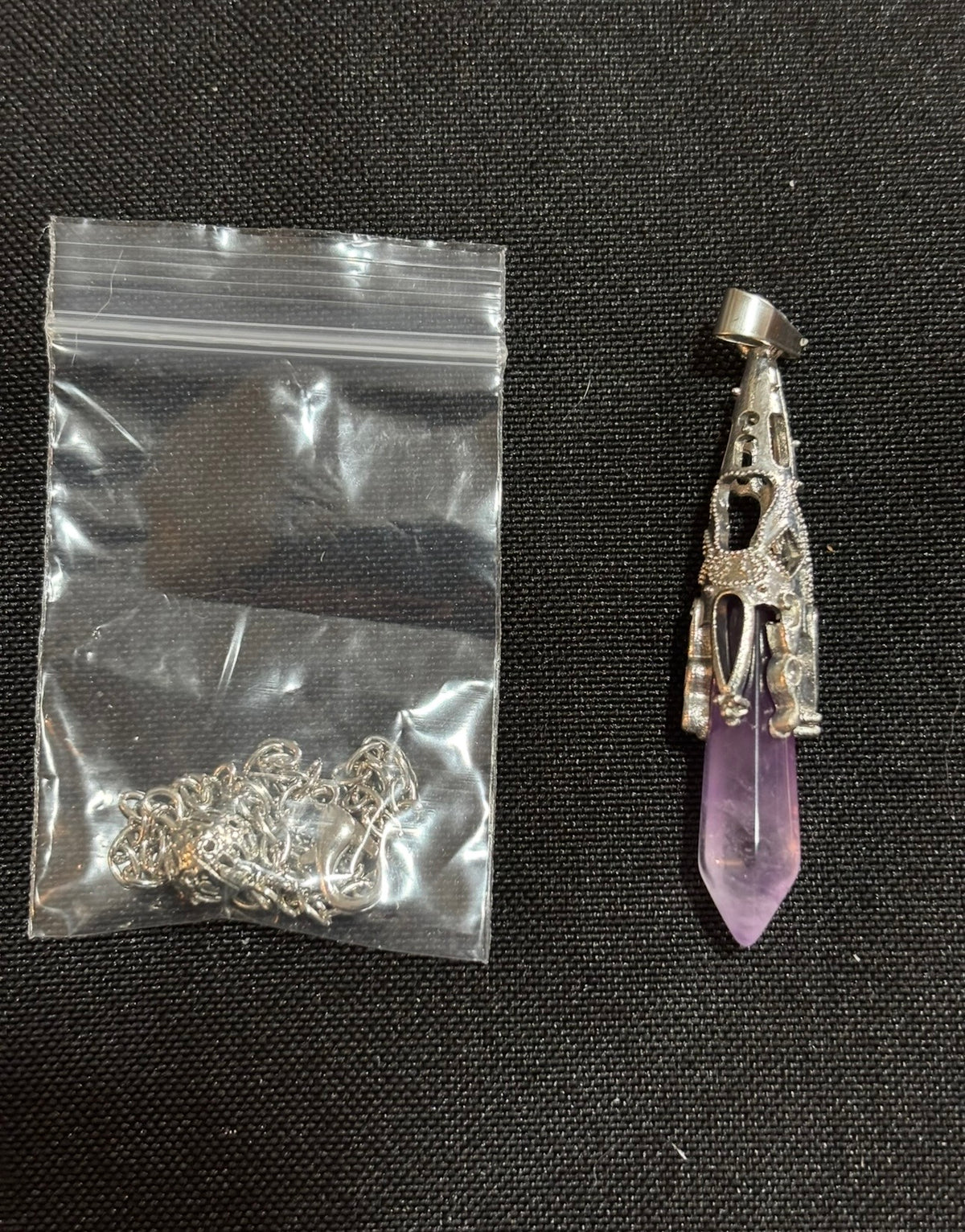 Amethyst Point Dowsing Pendulum with Ornate Silver-Tone Cap