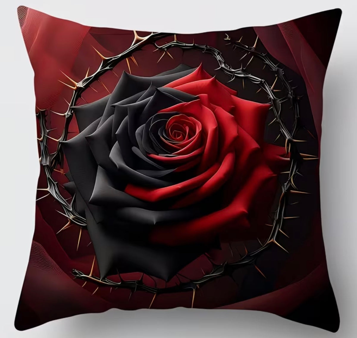 Black and Crimson Thorned Rose Cushion Cover – 45 × 45cm
