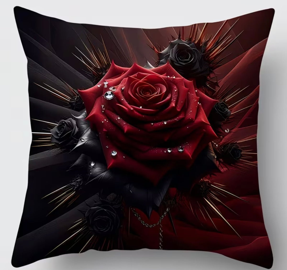 Crimson and Black Gothic Rose Cushion Cover – 45 × 45cm
