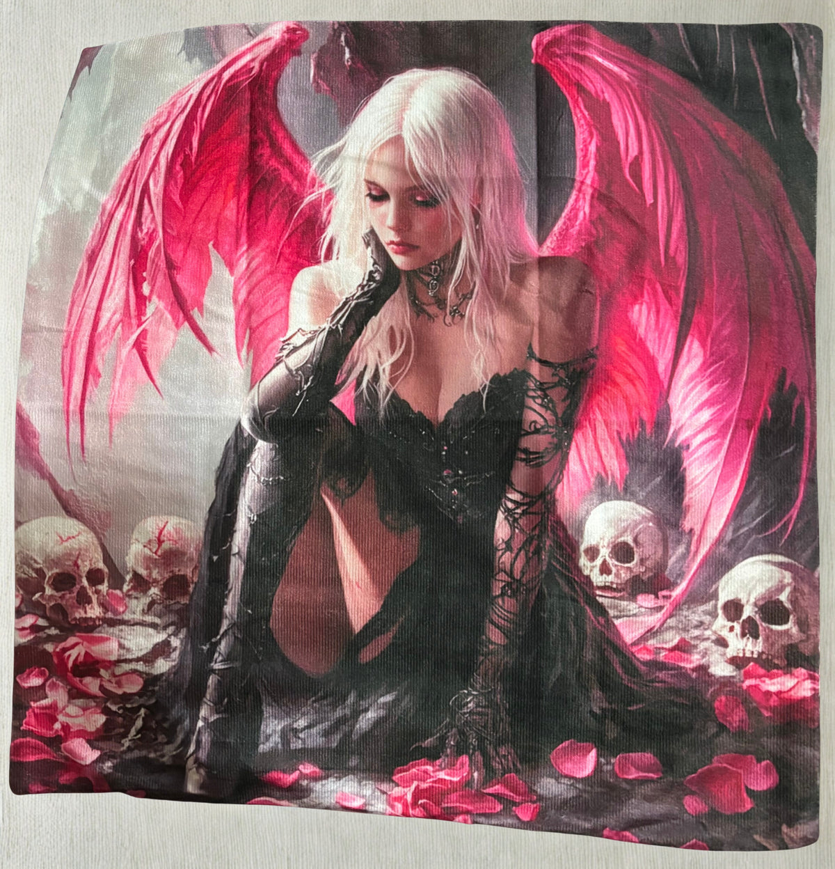 Hot Pink Fallen Angel Velvet Cushion Cover