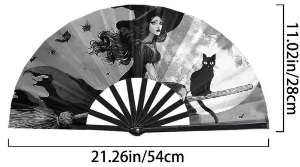 Midnight Flight Witch & Familiar Folding Fan