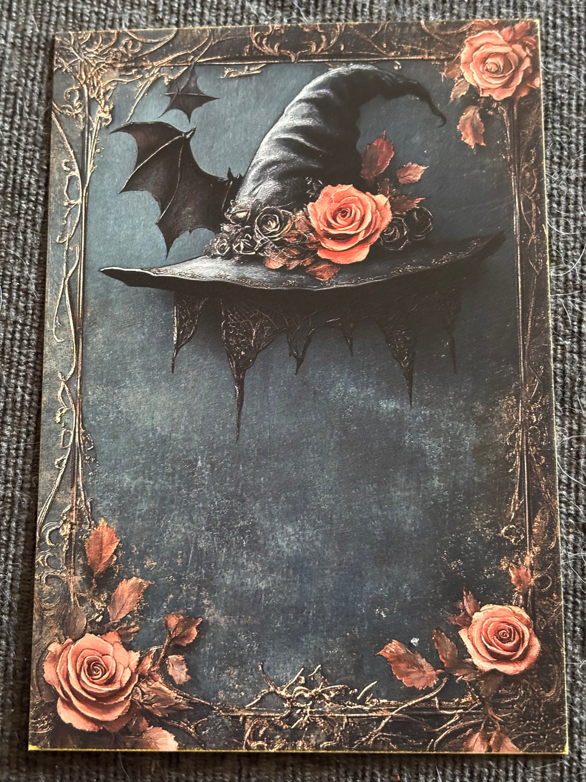 Witch Hat Gothic Mini Art Print Set (4 Pack) | Dark Witch Aesthetic | Bat & Rose Wall Art | 5x7 Prints