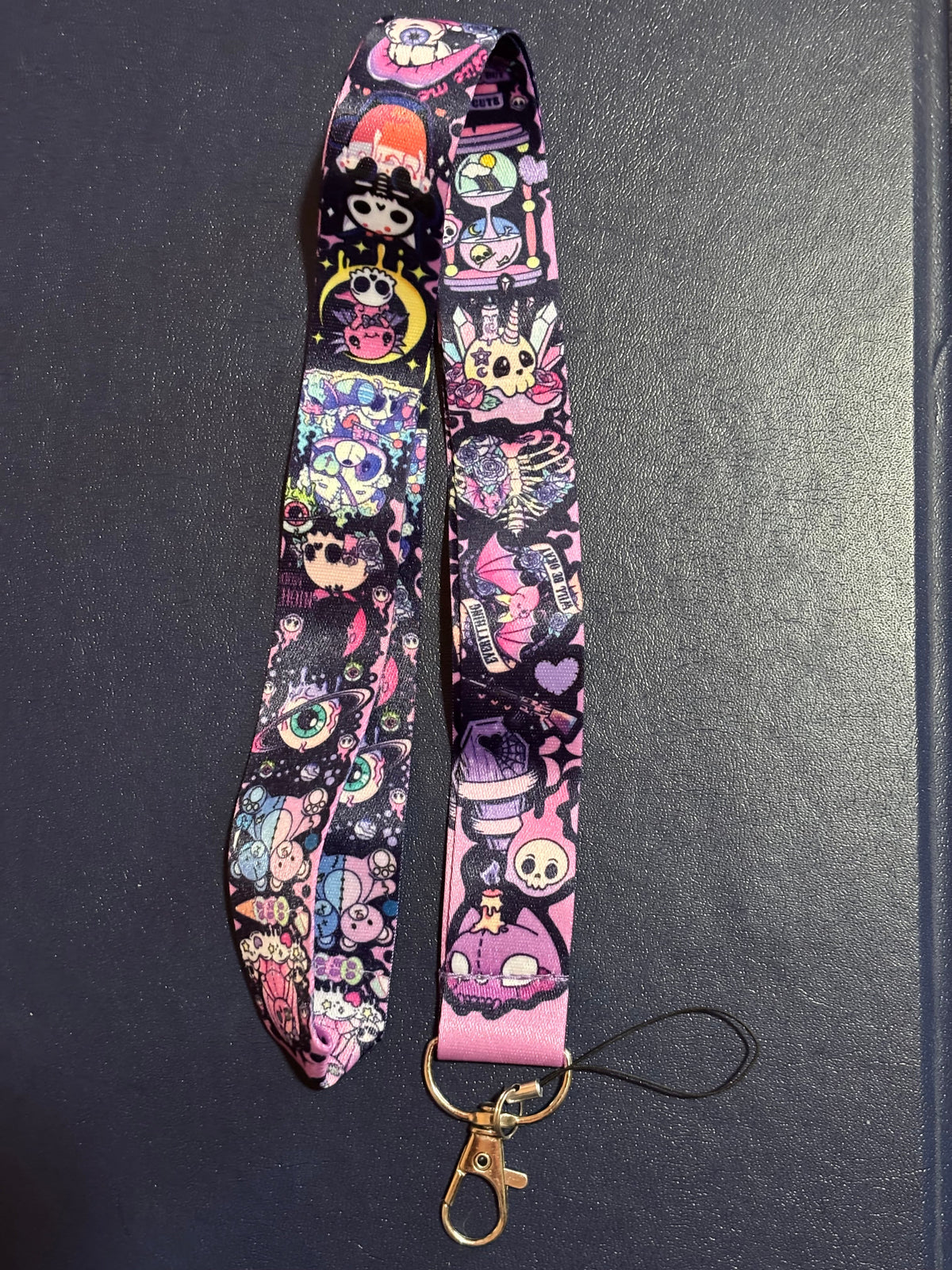 Kawaii Gothic Character Lanyard with Clip & Phone Loop
