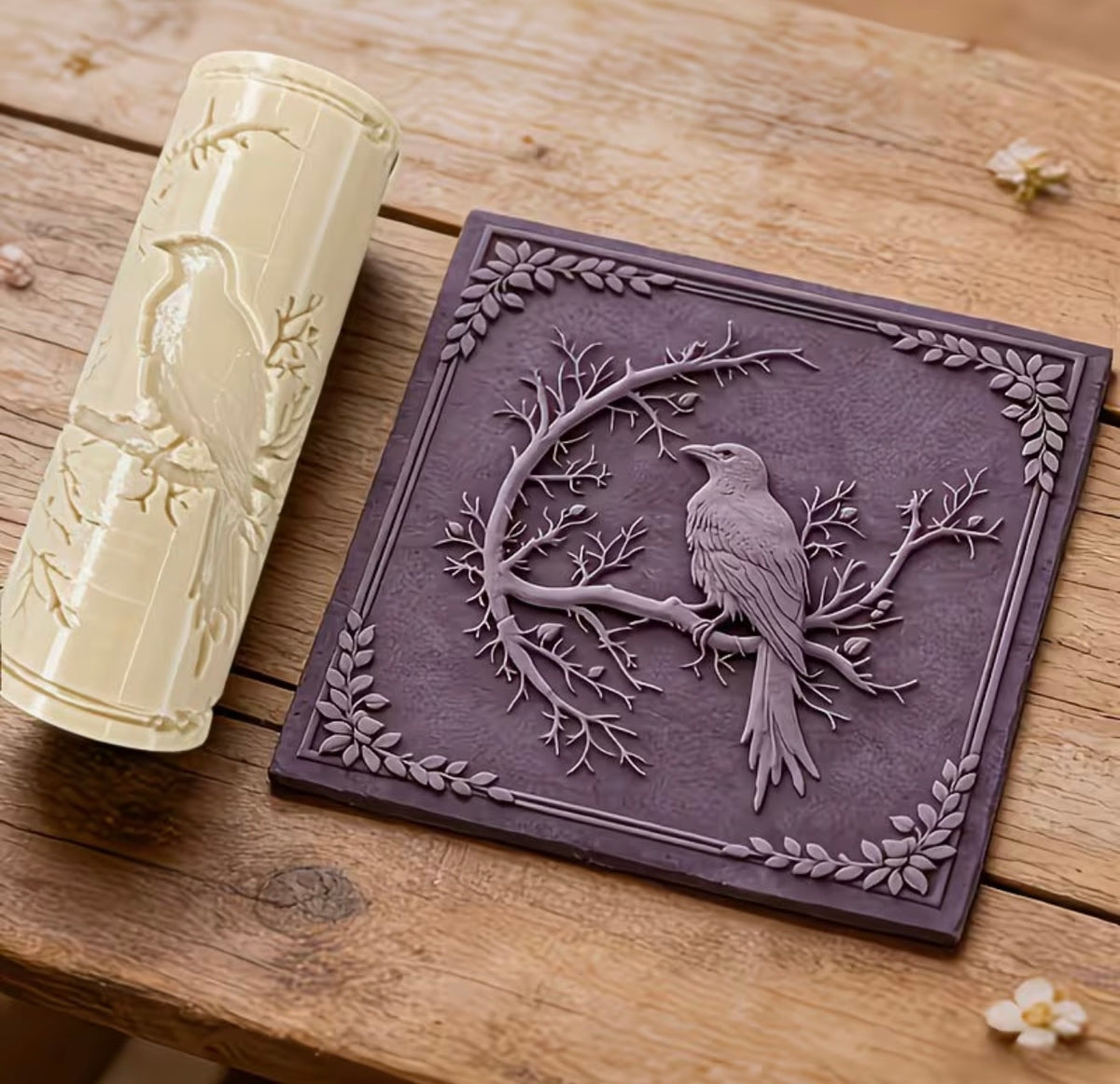 Raven on Branch Clay Texture Roller