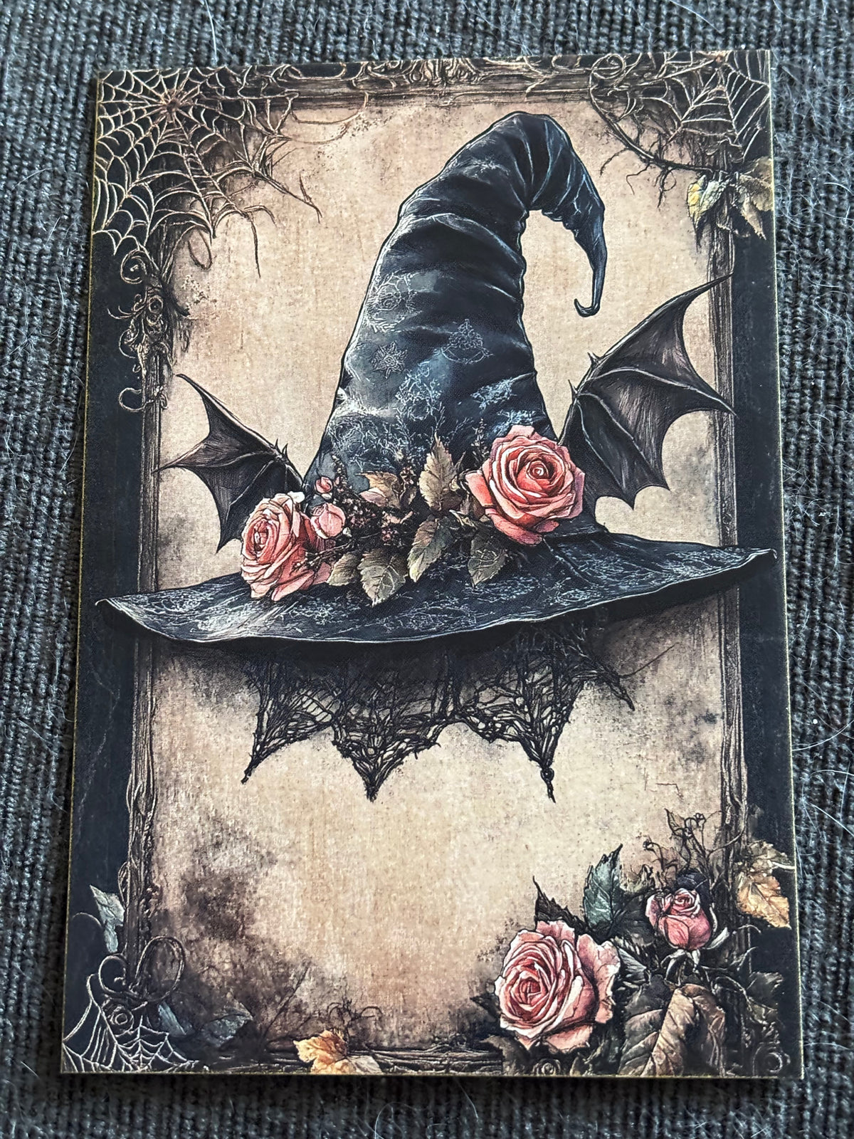 Witch Hat Gothic Mini Art Print Set (4 Pack) | Dark Witch Aesthetic | Bat & Rose Wall Art | 5x7 Prints