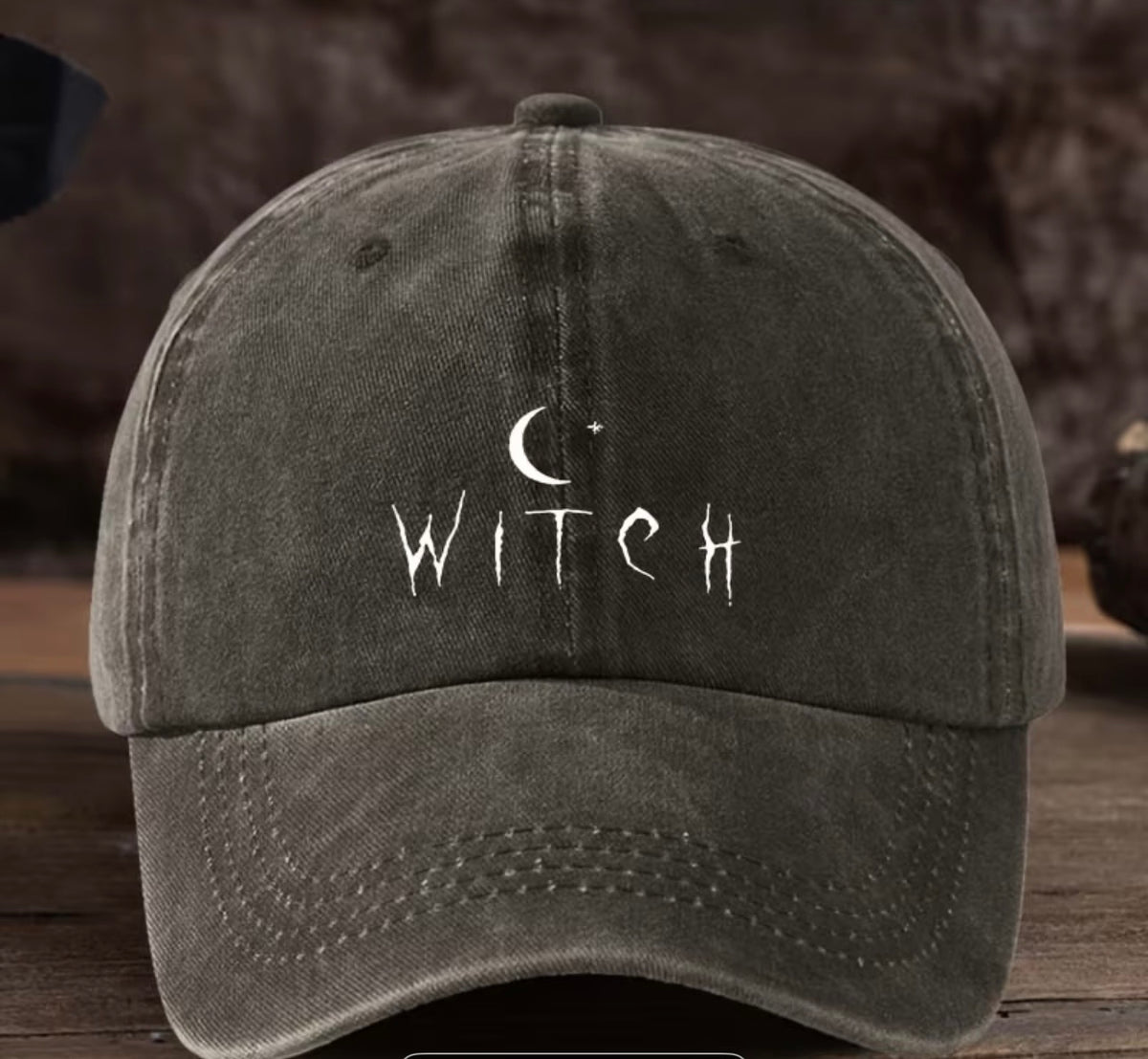 Washed Brown Witch Crescent Moon Unisex Adjustable Baseball Cap