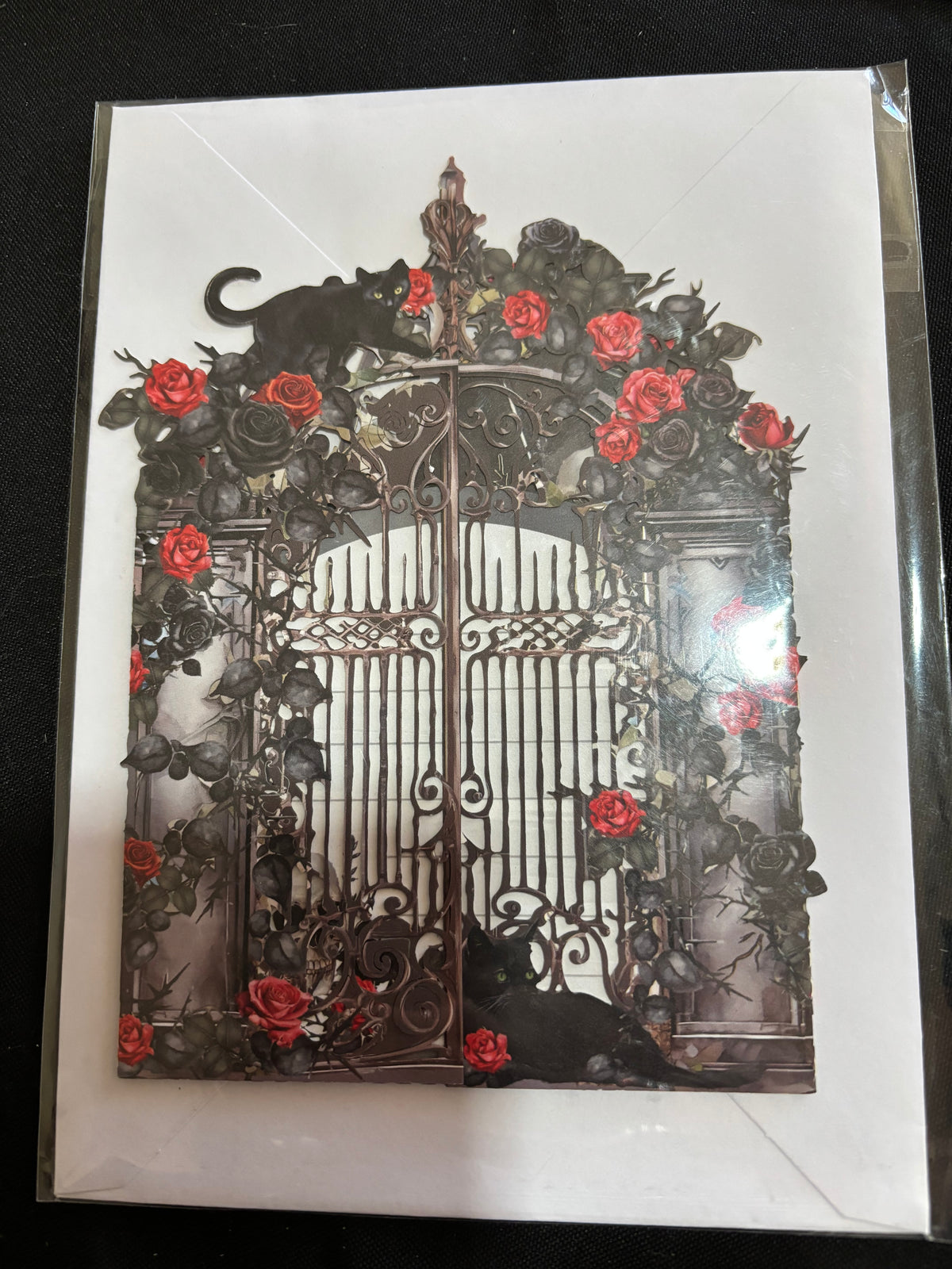 Gothic Rose Garden 3D Pop-Up Card – Skeletons, Cats & Piano