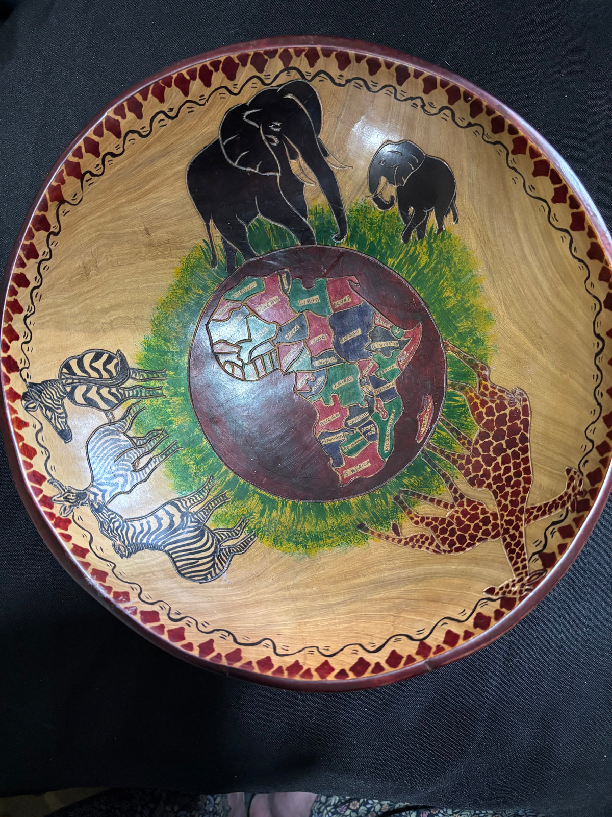 Large Hand-Carved Zimbabwean Wooden Safari Bowl