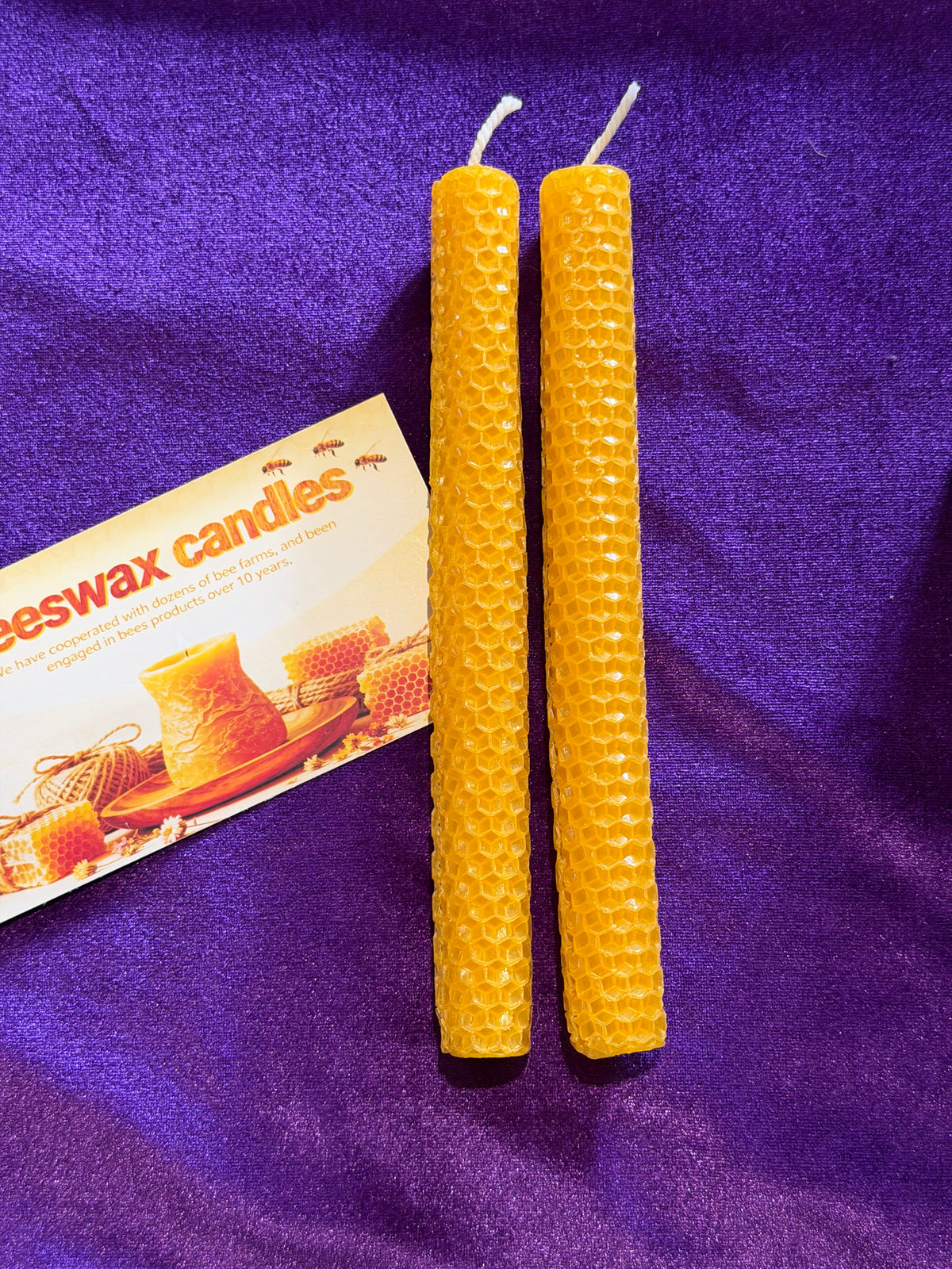 Hand-Rolled Beeswax Honeycomb Taper Candles – Pair