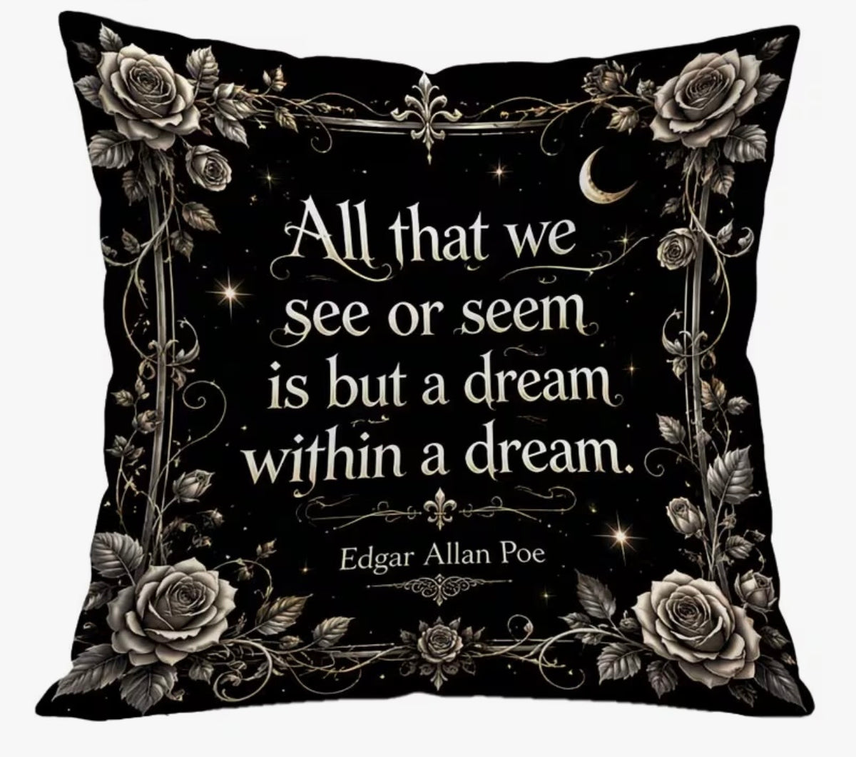 Edgar Allan Poe White Roses Velvet Cushion Cover