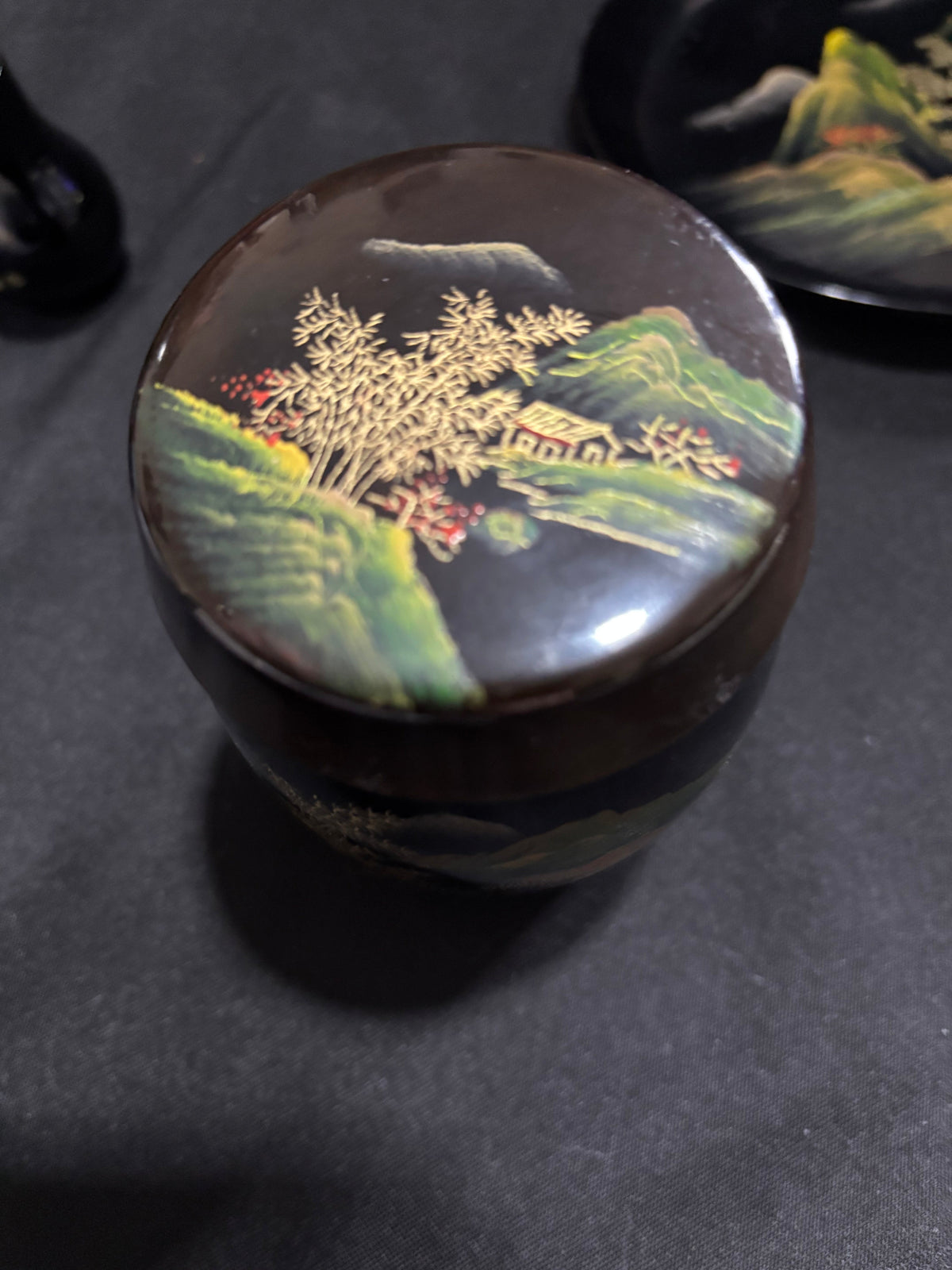 Vintage Chinese Black Lacquer Executive Desk Set