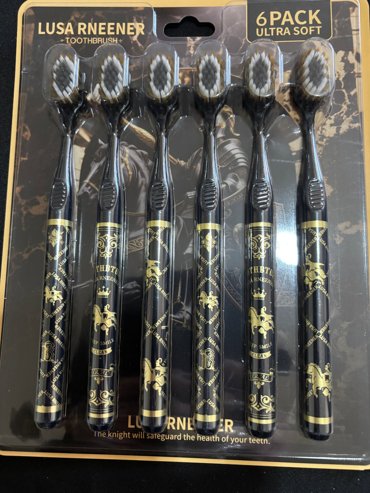 Black & Gold Toothbrush Set (6 Pack) – Soft Bristle Gothic Bathroom Accessories