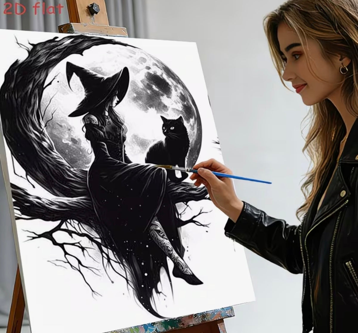 Moonlit Witch & Black Cat Paint-by-Numbers Kit