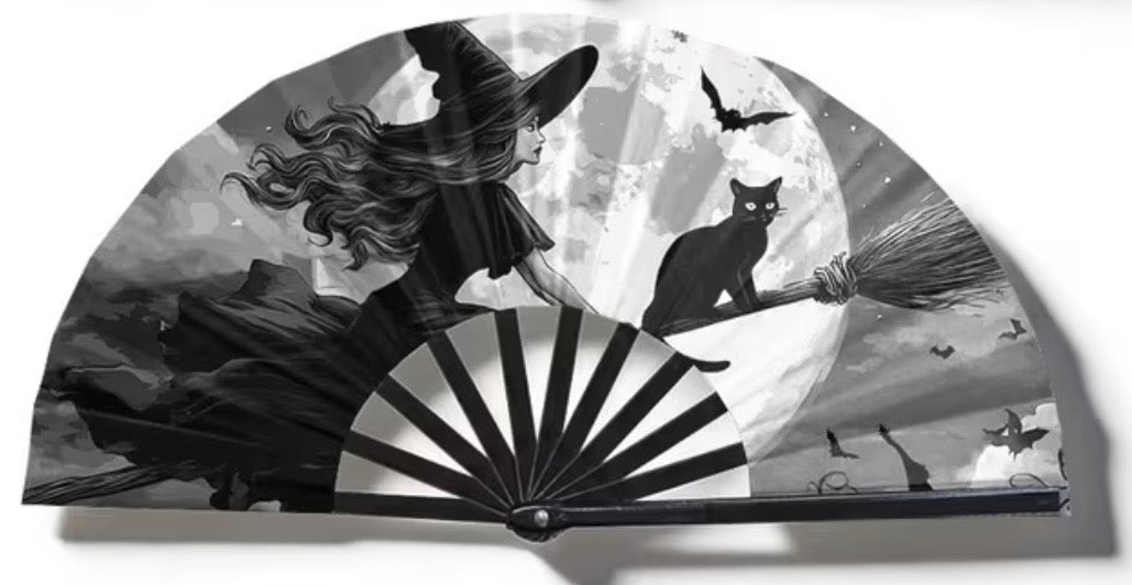 Witch & Black Cat Full Moon Folding Fan