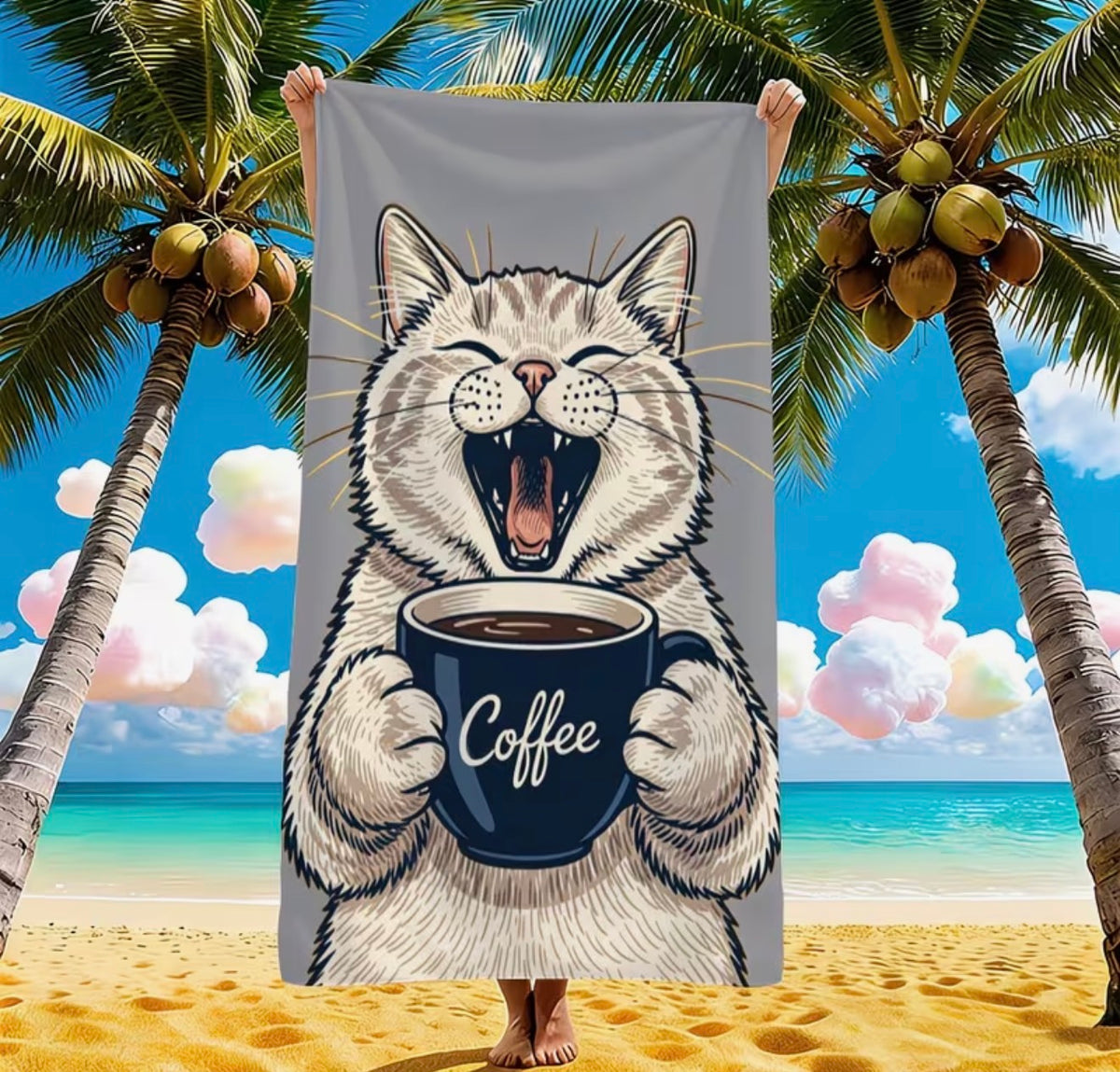 Coffee Addict Cat – Bath & Beach Towel