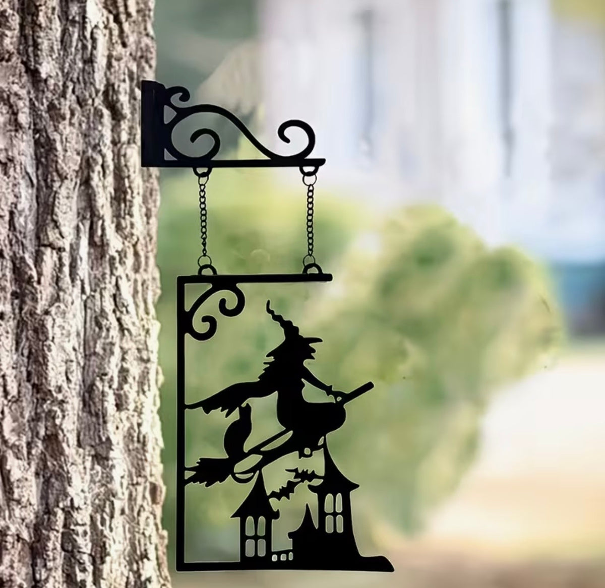 Flying Witch Hanging Sign – Complete with Bracket & Chains