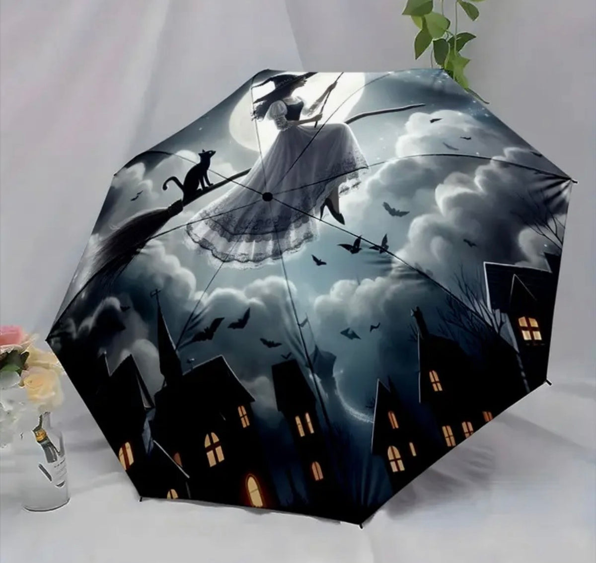 Moonlit Witch & Familiar Automatic Umbrella