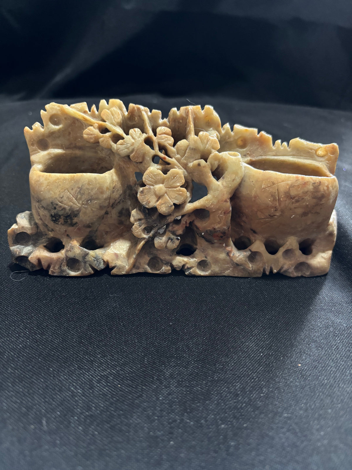 Medium Vintage Chinese Carved Soapstone Double Brush Washer
