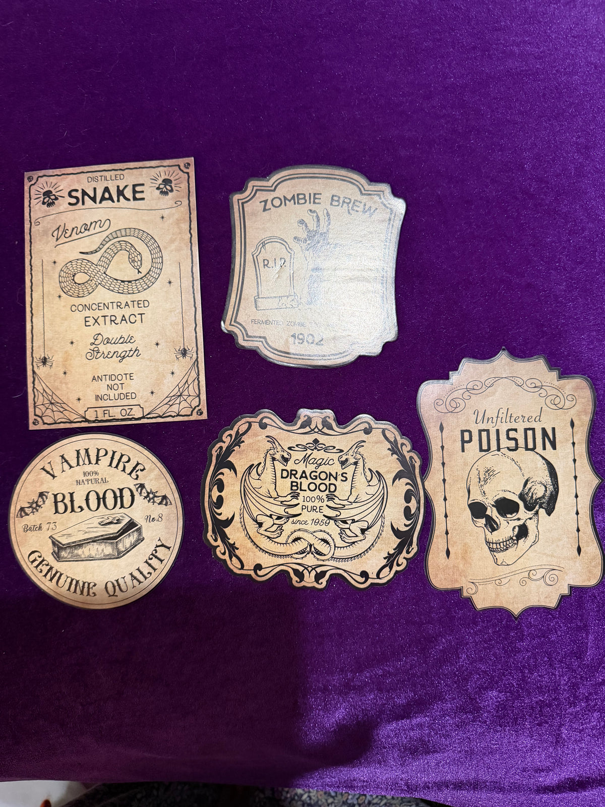 Large Vintage Gothic Wine Bottle Labels – Set of 5