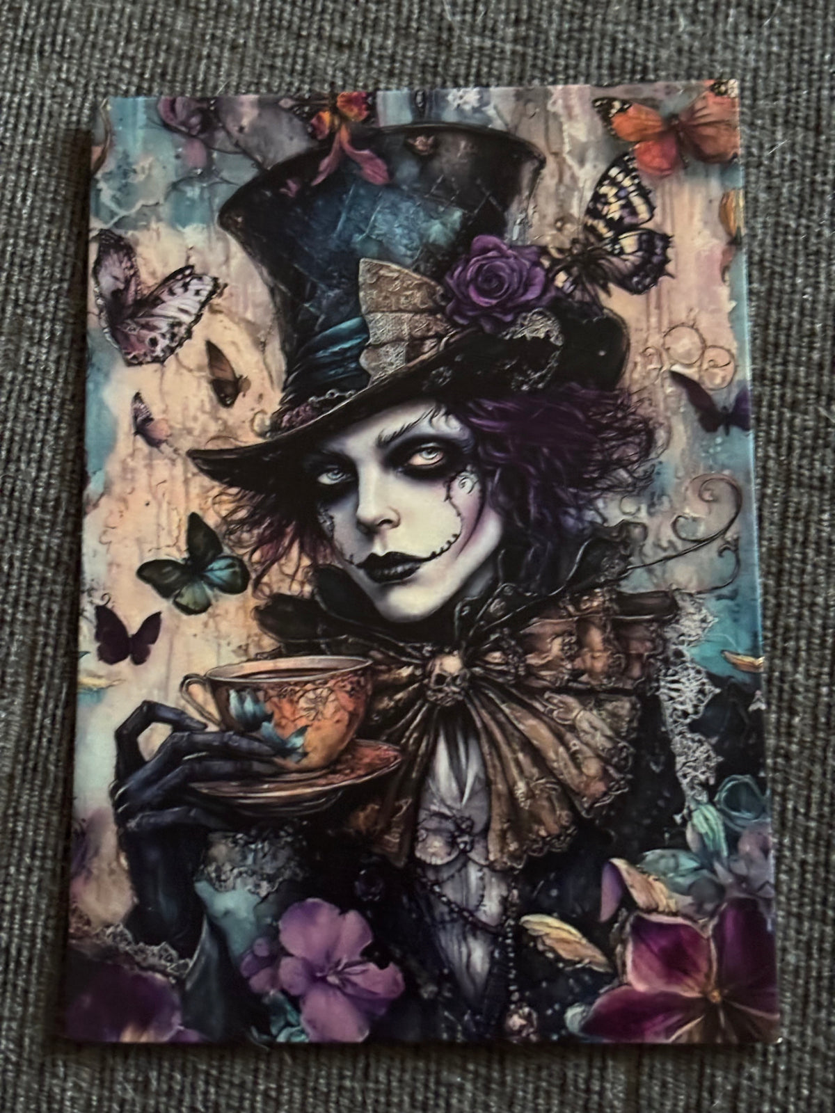 Modern Alice in Wonderland A6 Postcard Set – Floral Fantasy Carriages, Rabbit Fairies & Gothic Tea Party Art (Set of 4)