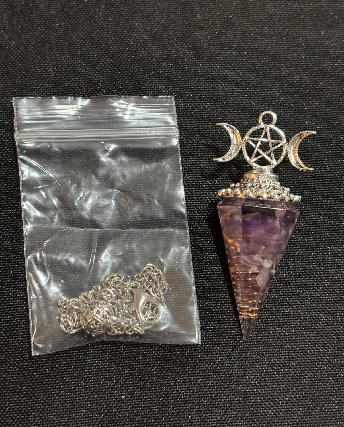 Amethyst Orgonite Triple Moon Pentacle Dowsing Pendulum