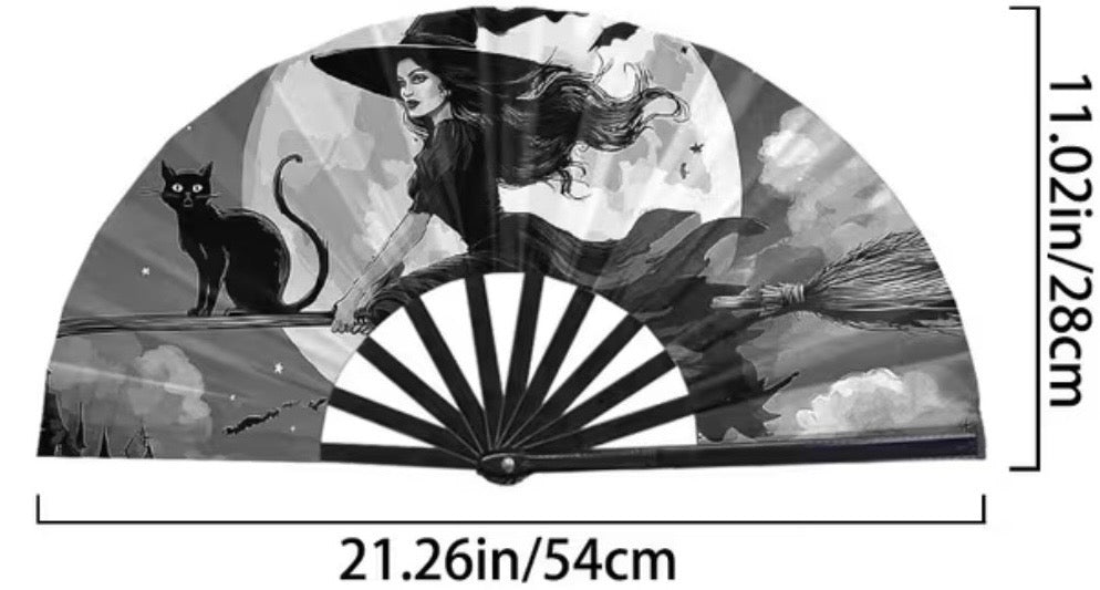 Moonlit Witch & Familiar Folding Fan