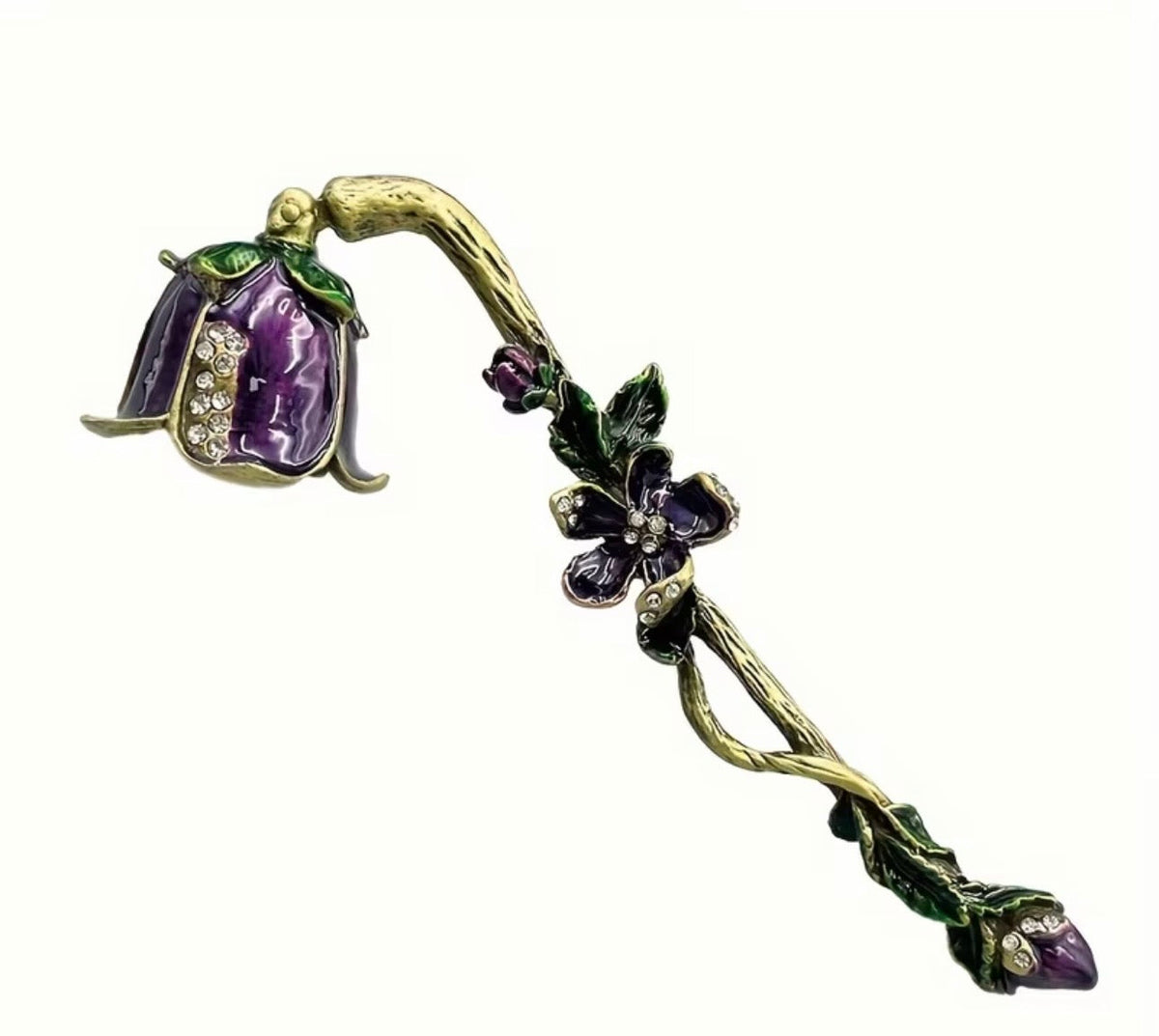 Victorian-Style Enamelled Brass Floral Candle Snuffer with Crystal Detail
