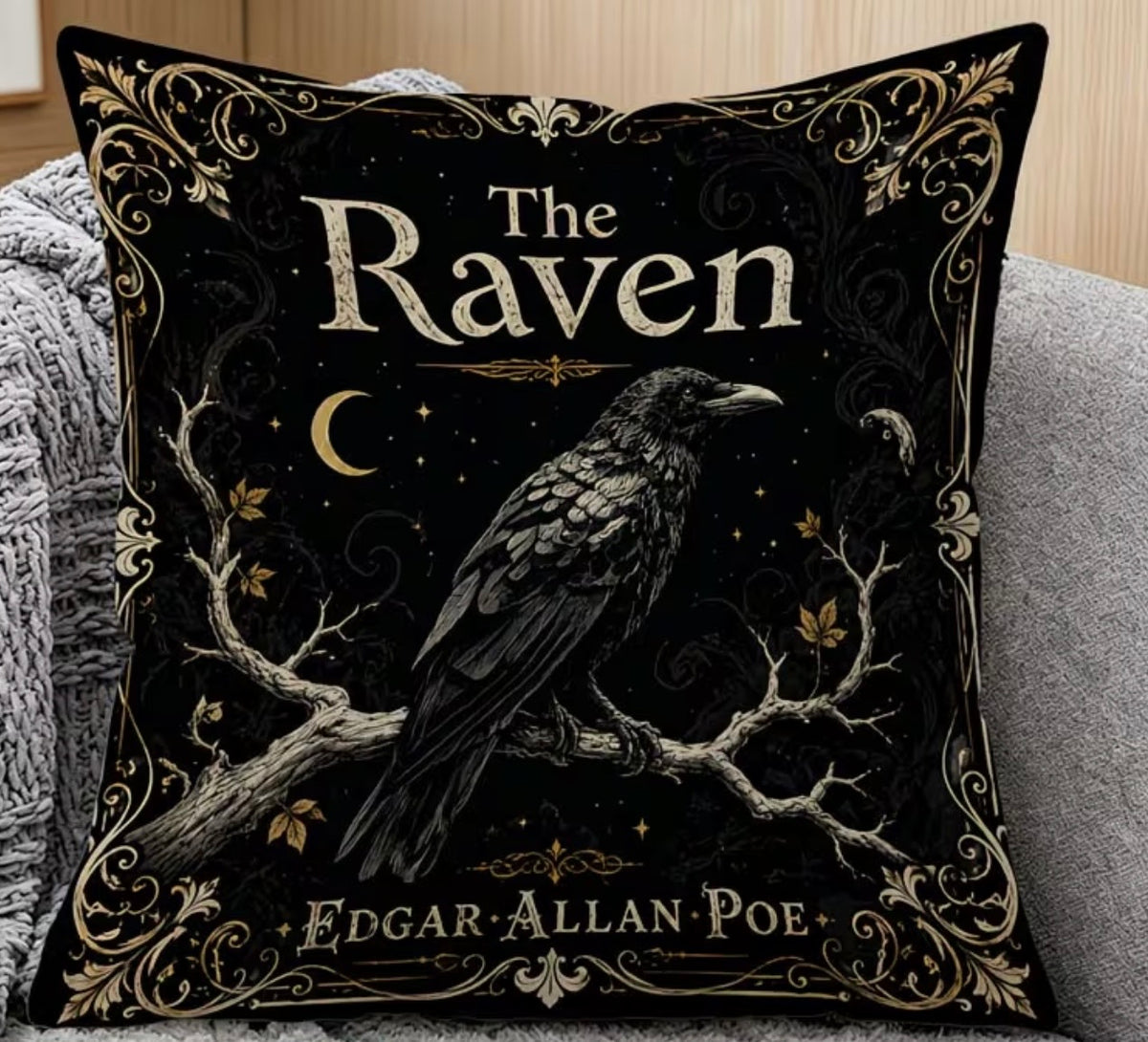The Raven – Edgar Allan Poe Velvet Cushion Cover 45 × 45 cm