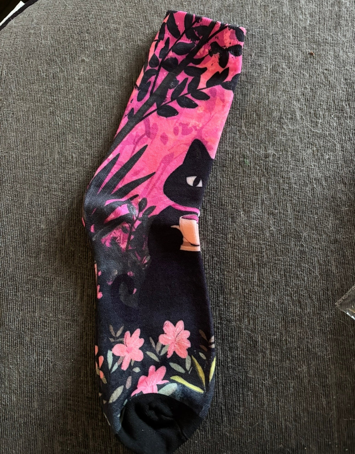 Black Cat & Pink Floral Ladies Socks